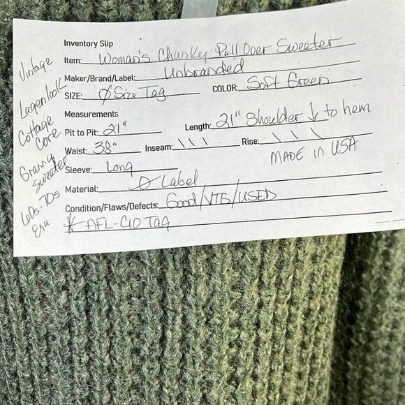 VTG Chunky Green Sweater Mod GoGo Preppy Lagen Cottage Core Luxury AFL-CIO Tag - Picture 3 of 5